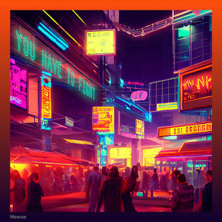 A night market full of people in a cyberpunk city with many neon signs